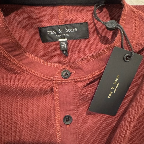 Rag & Bone Henley Burgundy Waffle Knit Band Collar Long Sleeve shirt - Picture 5 of 8